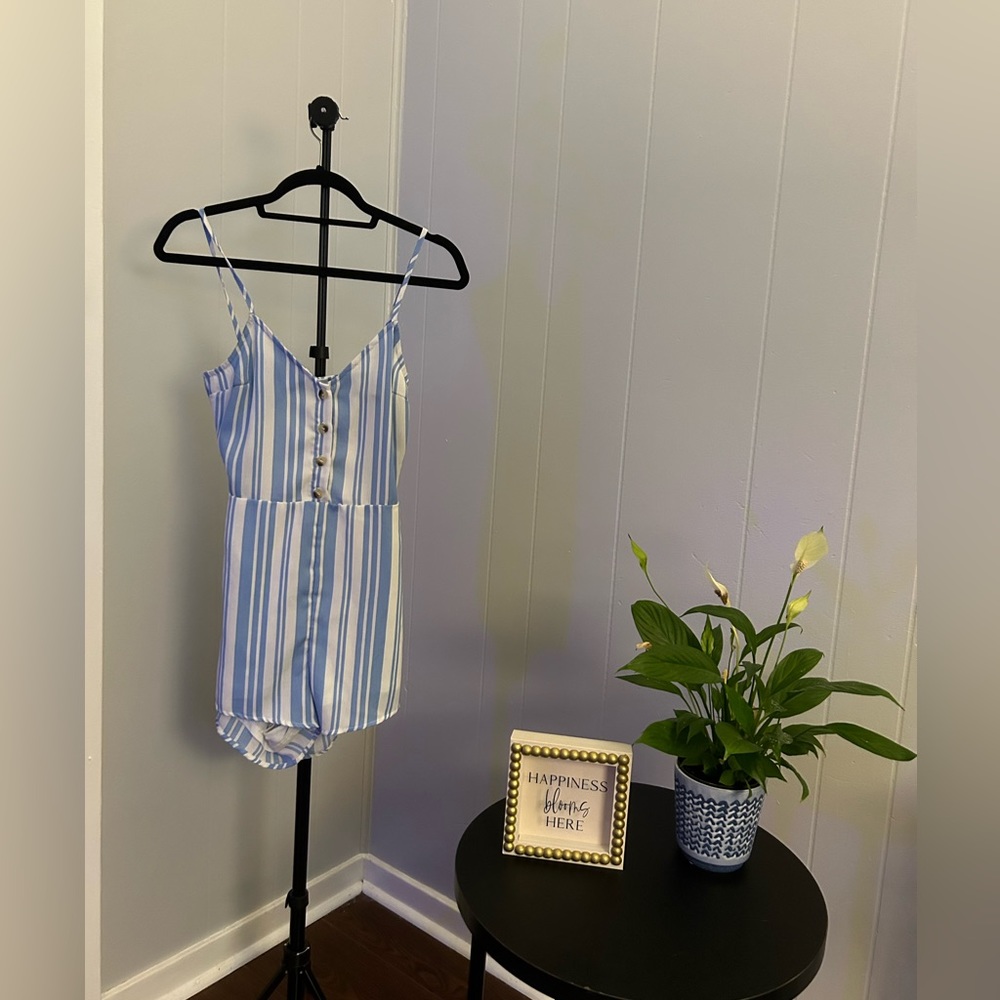 Blue and white stripped playsuit/jumper/romper
